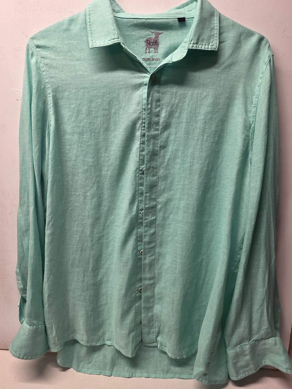 Raffi Pure Linen Shirt Mens M Mint Green 100% Linen Long Sleeve Button Up